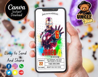 Ironman Birthday Invitation, Avengers Phone Template (Digital)