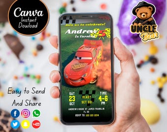 Invitation mobile anniversaire Lightning McQueen | Impression sur toile (numérique)