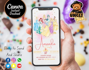 Plantilla editable de invitación móvil de cumpleaños de princesa (descarga digital)