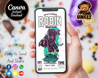 Black Panther Birthday Invitation, Mobile Phone Evite (Digital Template)