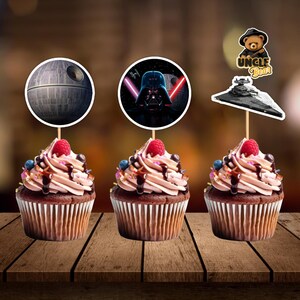 Set of 5 Star Wars Cupcake Toppers, 5 Printable Cupcake Toppers, Cupcake , Instant Download, lightning  Darth Vader Cupcake Topper