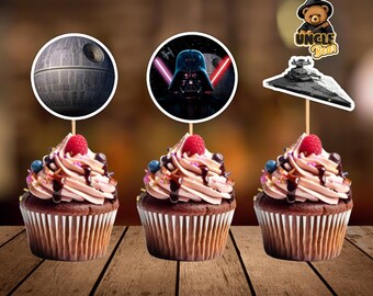 Adornos para cupcakes de Star Wars, decoraciones imprimibles para fiestas (descarga instantánea)