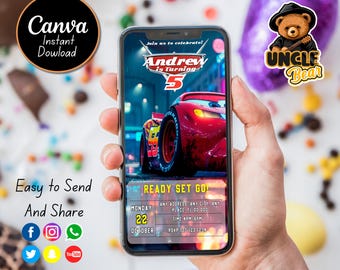 Invitation mobile anniversaire Lightning McQueen | Cars Evite (téléchargement numérique)