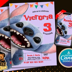 Modelo de convite de aniversário de ponto móvel editável, convites para festa de aniversário, convite digital para festa infantil, download instantâneo de cartão Evite Bday