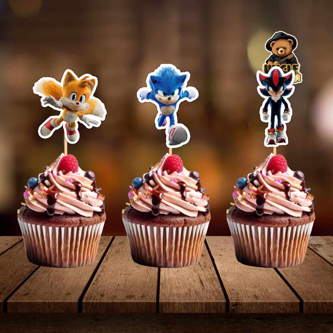 Sonic Cupcake Toppers, Set of 4, Printable Party Decor (digital