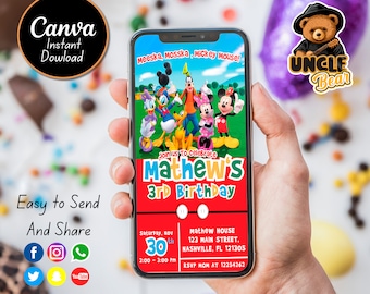 Editable Mickey Birthday Party Invite Birthday Invitation  Birthday Mickey Theme Digital