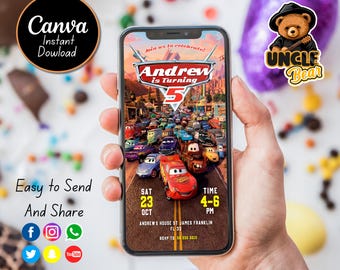 Invitation d'anniversaire Lightning McQueen | Mobile pour enfants Evite (impression sur toile)