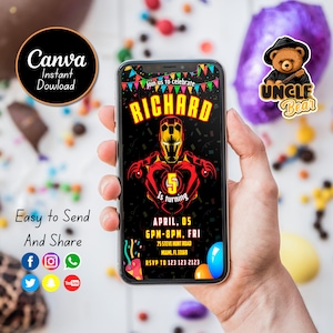 convite ironman, convite digital para festa de aniversário ironman, convite de aniversário de super heróis, convites para celular vingadores ironman