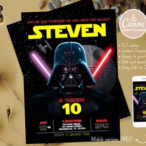 Editable Star Wars Birthday Invitation, Printable Kids Party Invitation, Star Invite, Wars Invitation, Darth Vader Birthday Party Invite