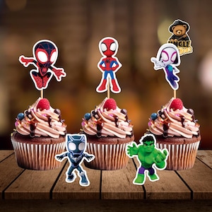 Set von 6 Spidey Cupcake Topper, 6 druckbare Spidey Cupcake Topper, Cupcake Topper, Sofortiger Download, Spidey und Freunde Topper