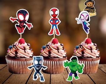 Set of 6 Spidey Cupcake Toppers, 6 Printable Spidey Cupcake Toppers, Cupcake Toppers,, Instant Download, Spidey and friends Topper