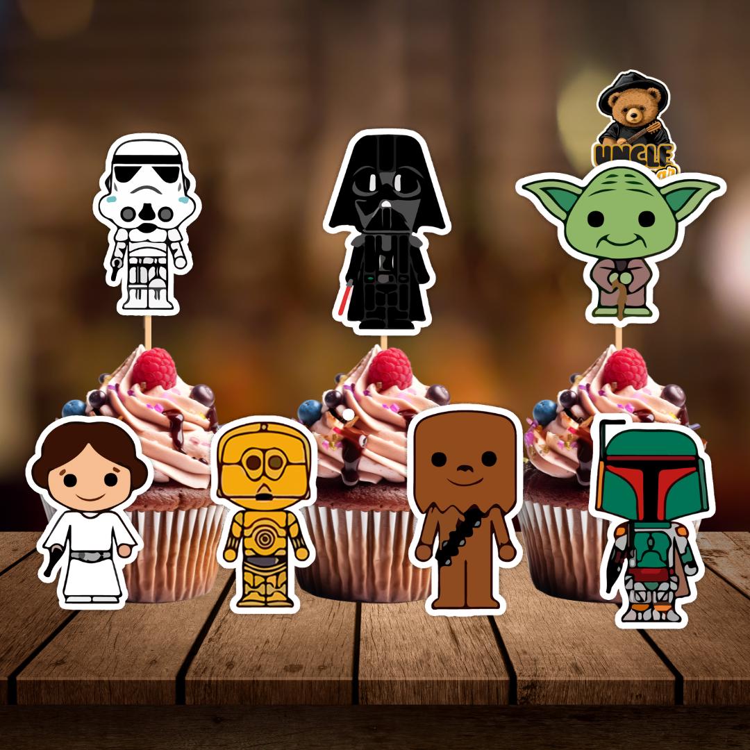 Set of 12 Star Wars Cupcake Toppers, 12 Printable Cupcake Toppers, Cupcake , Instant Download, lightning  Darth Vader Cupcake Topper