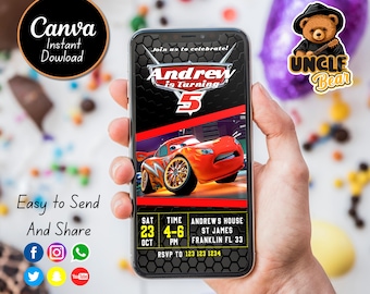 Invitation d'anniversaire Lightning McQueen | Cars Mobile Evite (impression sur toile)