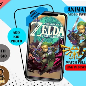 Zelda Animated Birthday Invitation, Personalized The Legend of Zelda Party Video Invite