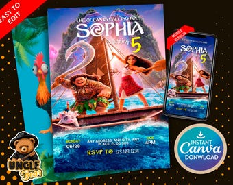 Editable Moana Birthday Invitation | Girl Evite, Mobile Template (Digital Download)