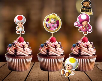 Peach Set of  Cupcake Toppers, 4 Printable Princess Peach Cupcake Toppers, Cupcake Toppers, Peach, Instant Download,  Cupcake Topper