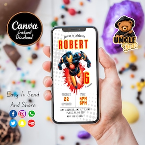 convite ironman, convite digital para festa de aniversário ironman, convite de aniversário de super heróis, convites para celular vingadores ironman