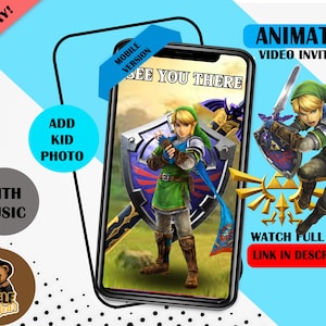 Zelda Animated Birthday Invitation, Personalized The Legend of Zelda Party Video Invite
