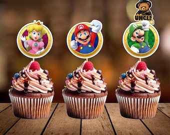Set of  Cupcake Toppers, 4 Printable Mario Cupcake Toppers, Cupcake Toppers, Mario, Instant Download, Super Mario Cupcake Topper