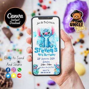 Modèle d'invitation d'anniversaire modifiable au point mobile, invitations de fête d'anniversaire, invitation numérique à une fête d'enfants, carte d'anniversaire Evite à téléchargement immédiat