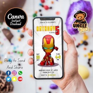 convite ironman, convite digital para festa de aniversário ironman, convite de aniversário de super heróis, convites para celular vingadores ironman