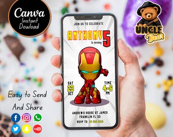 Invitación de cumpleaños de Iron Man, invitación digital para teléfono de superhéroes