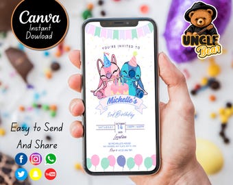 Editable Stitch Birthday Invitation Template, Kids Party Evite (Digital Download)