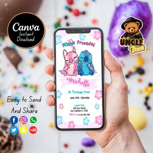 Editable Mobile Stitch Birthday Invitation Template, Birthday Party Invitations, Digital Kids Party Invite, Instant Download Evite Bday Card