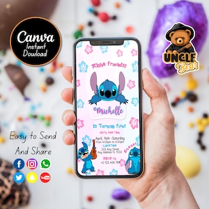 Editable Mobile Stitch Birthday Invitation Template, Birthday Party Invitations, Digital Kids Party Invite, Instant Download Evite Bday Card