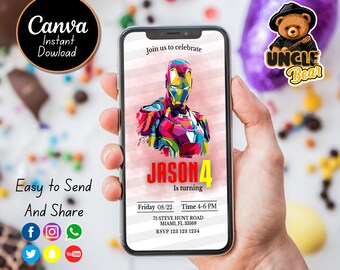 Ironman Birthday Invitation, Super Heroes Phone Invite (Digital)