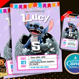Editable Mobile Stitch Birthday Invitation Template, Birthday Party Invitations, Digital Kids Party Invite, Instant Download Evite Bday Card