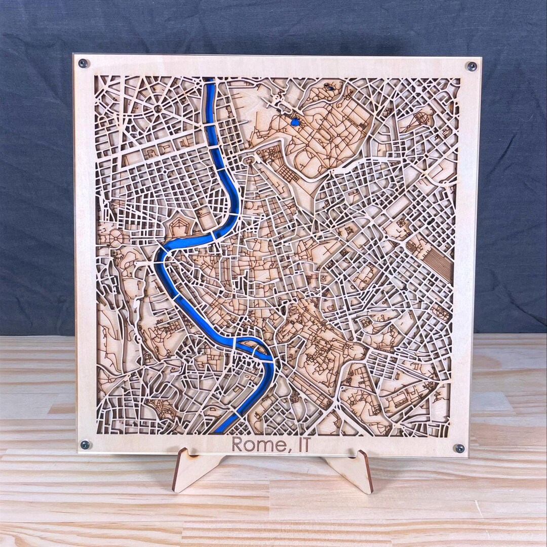 Rome, Italy Topographic Map – Laser Cut City Wall Art With Tiber River ...