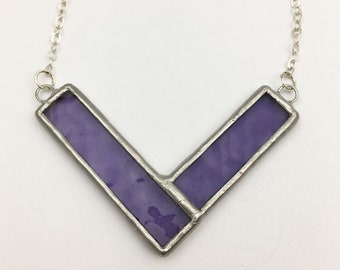 Grape Chevron - Stained Glass Necklace with Sterling Silver Chain