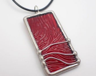 Crimson Rhythm - Stained Glass Pendant with Black Necklace Cord or Chain