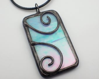 Ice Dancer - Stained Glass Pendant with Black Necklace Cord or Chain