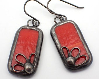 Red Daisy - Sterling Silver Stained Glass Earrings