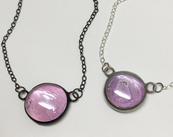 Lavender Droplet - Small Stained Glass Nugget Necklace with Sterling Silver Chain (Silver or Black)