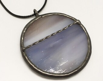 Violet Sea - Stained Glass Pendant with Black Necklace Cord or Chain