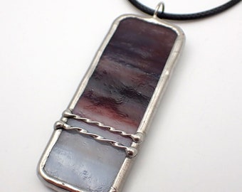 Cranberry Frost - Stained Glass Pendant with Black Necklace Cord or Chain