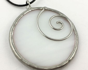 Winter Moon - Stained Glass Pendant with Black Necklace Cord or Chain