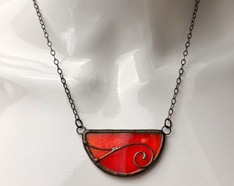 Wild Watermelon - Stained Glass Necklace with Sterling Silver Chain