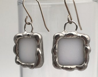 Marshmallow Fluff - Sterling Silver Stained Glass Earrings