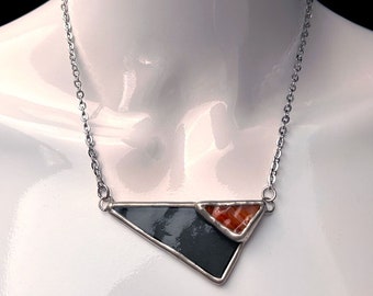 Triangular Abstraction - Stained Glass Necklace with Stainless Steel Chain