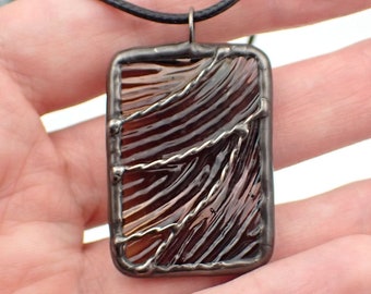 Twisting Branches - Stained Glass Pendant with Black Necklace Cord or Chain