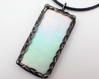 Mint Icing - Stained Glass Pendant with Black Necklace Cord or Chain