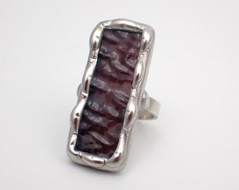 Violet Thunder - Anello in vetro colorato taglia 6 con fascia in argento sterling