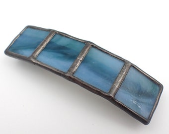 Blue View - Large Stained Glass French Barrette