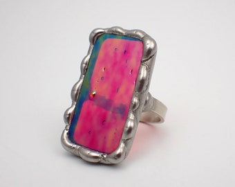 Candy Apple - Size 8 Sterling Silver Stained Glass Ring