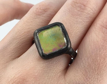 Star Shine - Size 11 Sterling Silver Stained Glass Ring