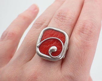 Hot Tamale - Size 9 Sterling Silver Stained Glass Ring